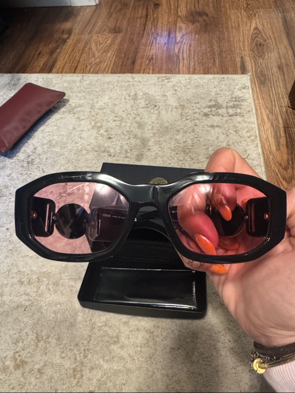 Versace Black and Gold Sunglasses with Case with Medusa Logo